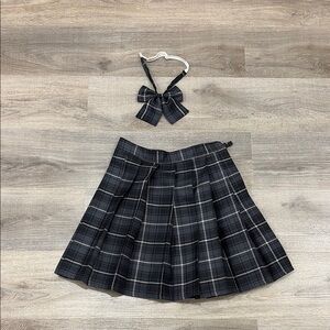 Japanese High School Plaid Skirt and Bow Set